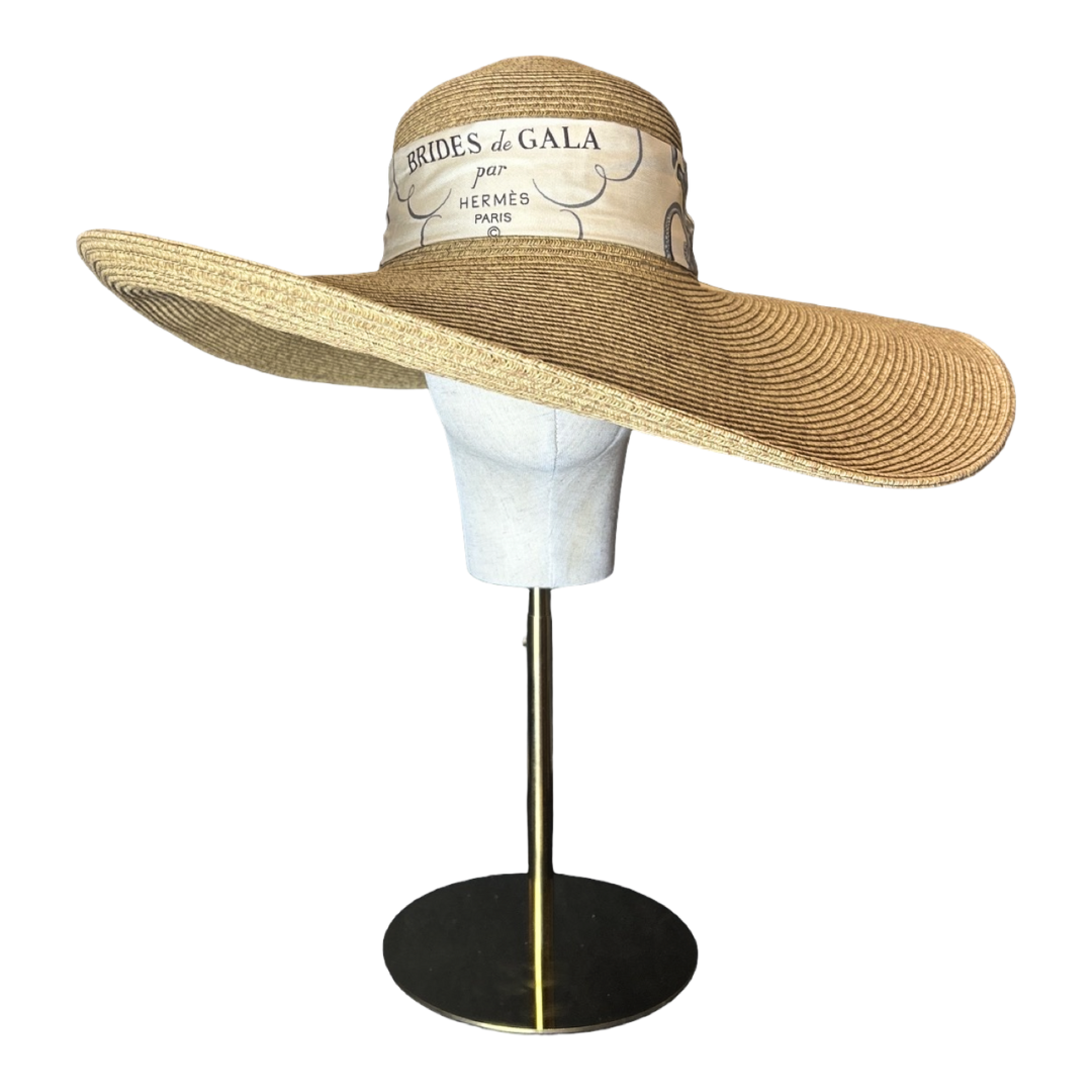 Hermes Brides de Gala Scarf Straw Hat exclusively at Vintage Luxe Up