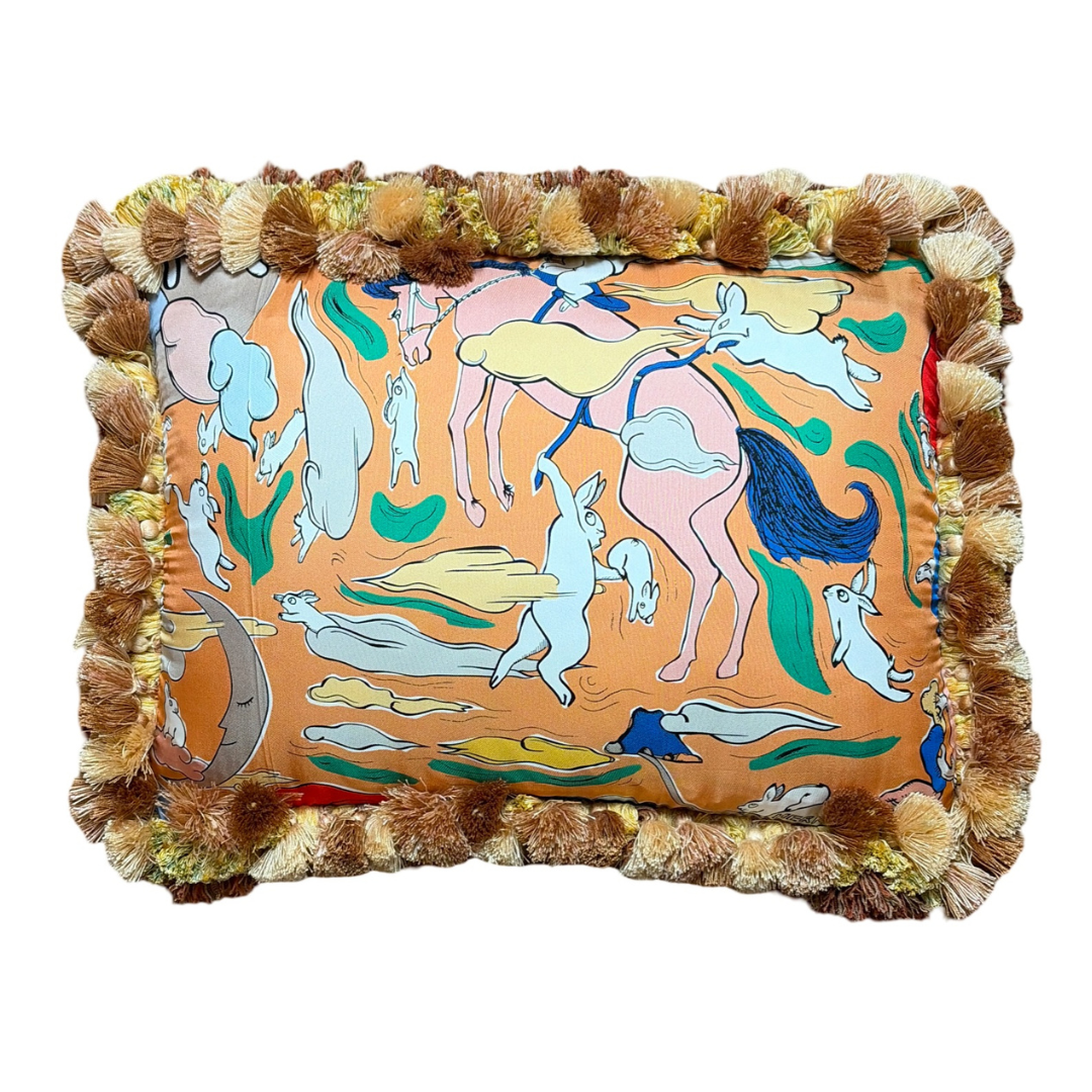 Mille et Un Lapins Vintage Silk Scarf Pillow
