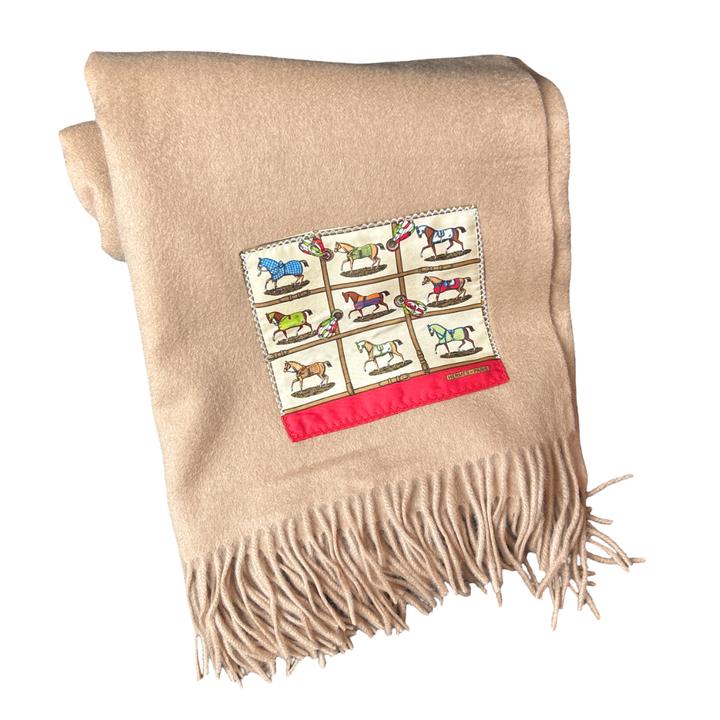 Petits Chevaux Vintage Silk Scarf & Cashmere Throw Blanket