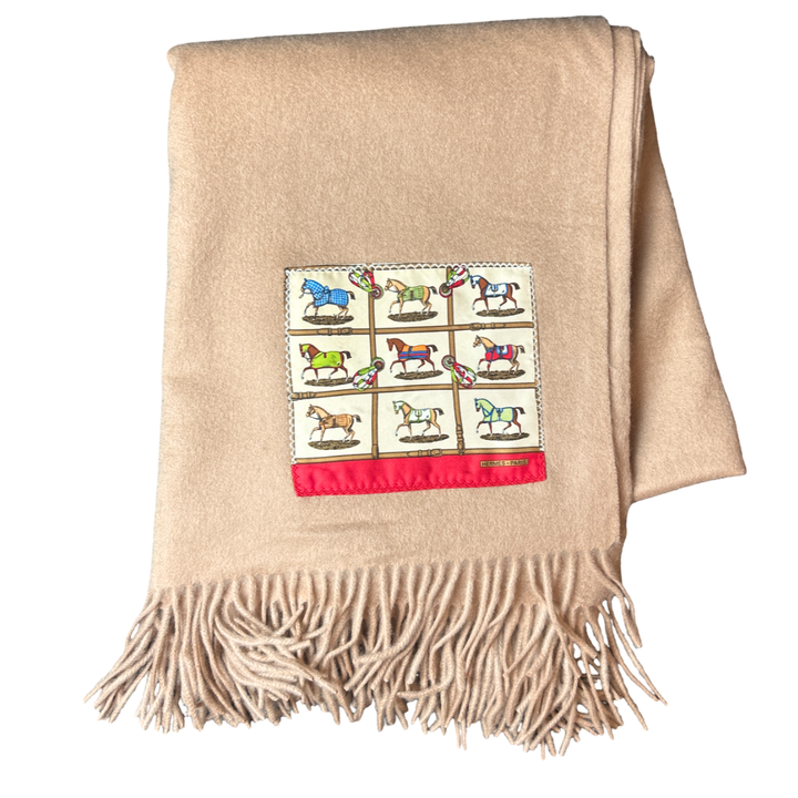 Petits Chevaux Vintage Silk Scarf & Cashmere Throw Blanket
