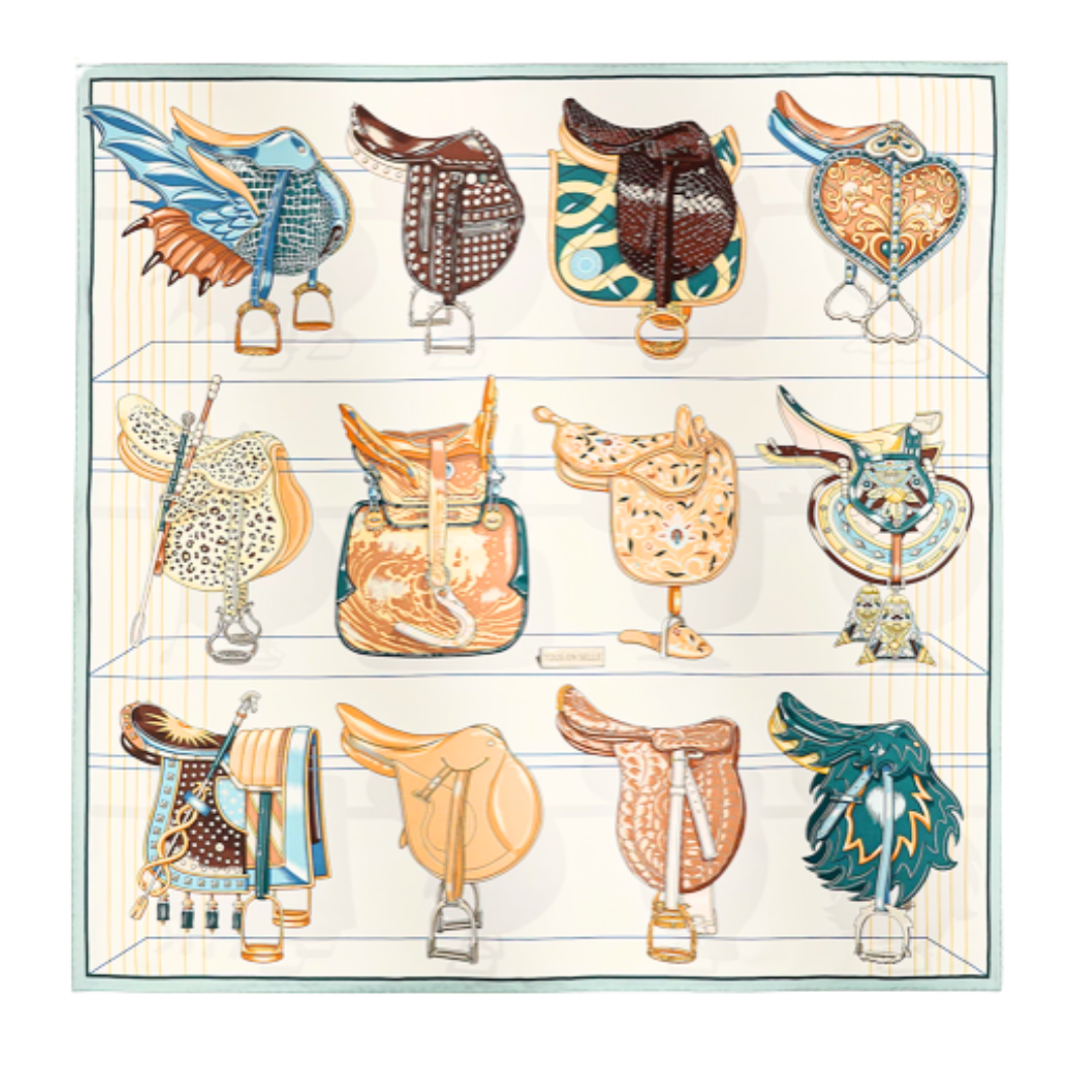 HERMES Tous en Selle Scarf Pillow at Vintage Luxe Up