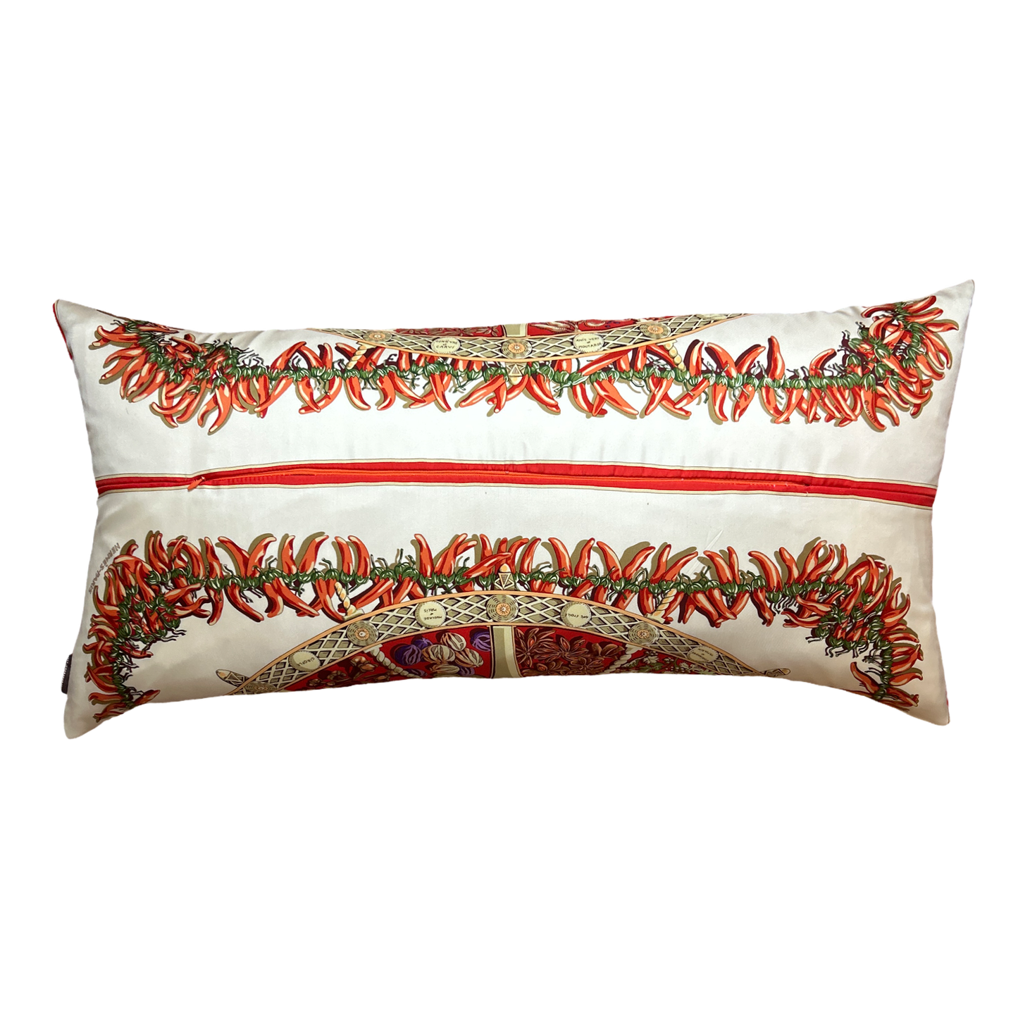 Aux Pays des Epices Vintage Silk Scarf Lumbar Pillow 35"