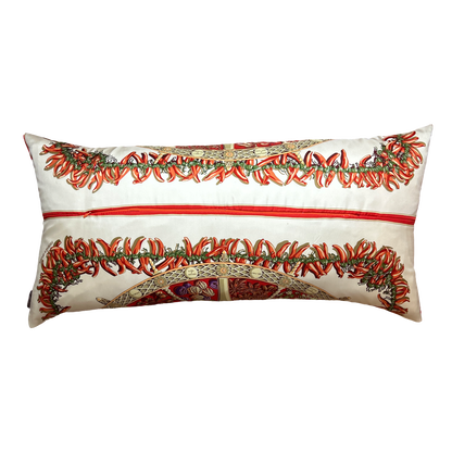 Aux Pays des Epices Vintage Silk Scarf Lumbar Pillow 35"