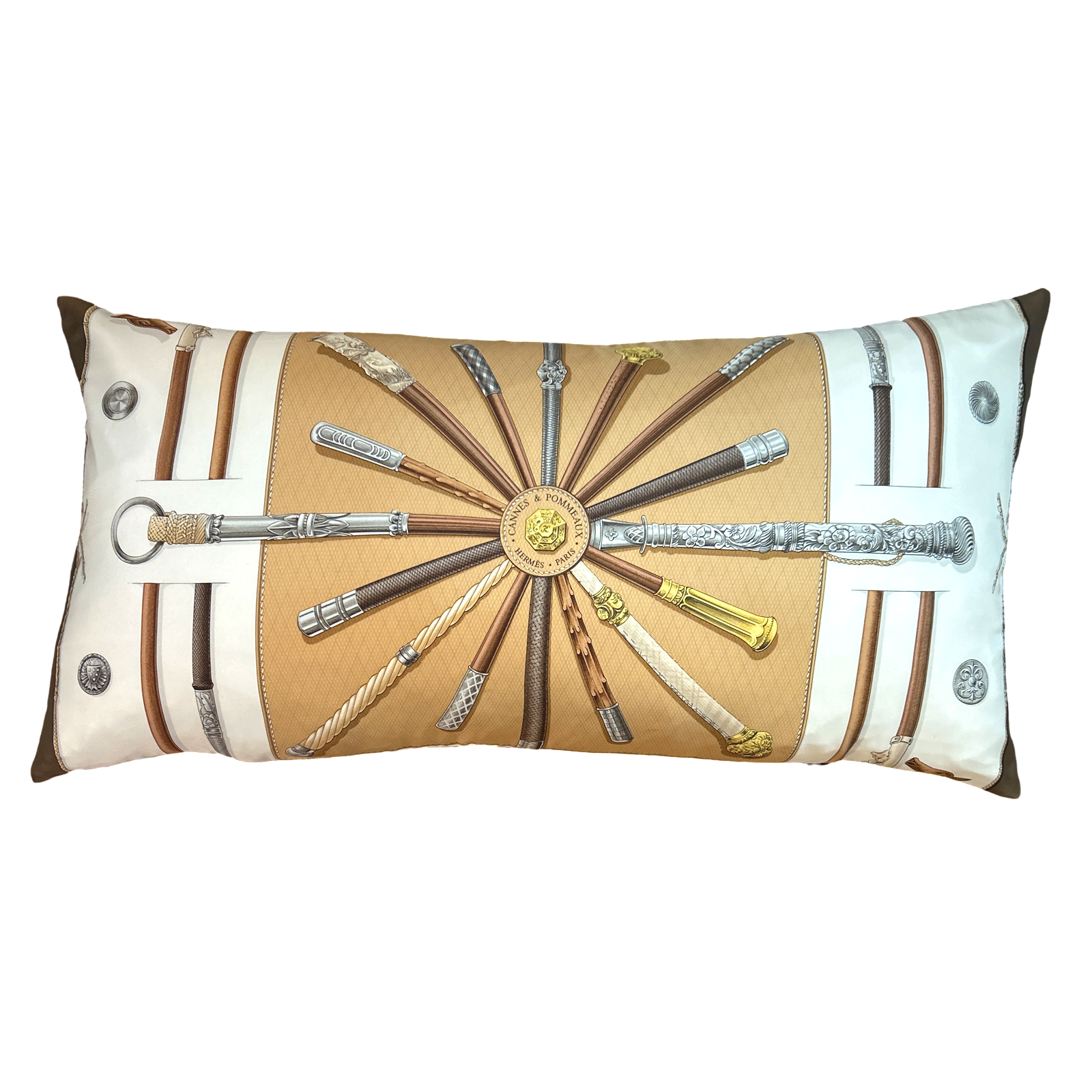 HERMES Cannes et Pommeaux Scarf Lumbar Pillow at VintageLuxeUp.com