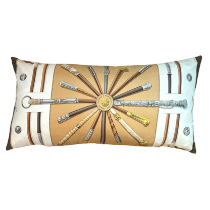 HERMES Cannes et Pommeaux Scarf Lumbar Pillow at VintageLuxeUp.com
