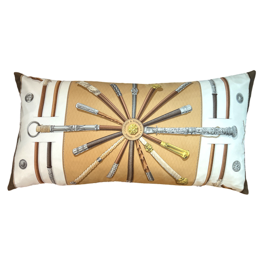 HERMES Cannes et Pommeaux Scarf Lumbar Pillow at VintageLuxeUp.com