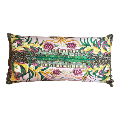 Marche du Zambeze Vintage Silk Scarf Lumbar Pillow 35"