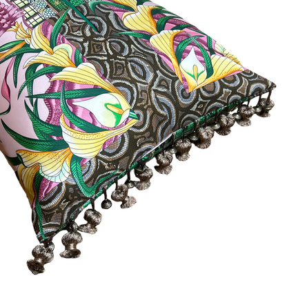 Marche du Zambeze Vintage Silk Scarf Lumbar Pillow 35"