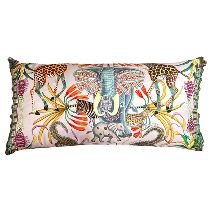 Marche du Zambeze Vintage Silk Scarf Lumbar Pillow 35"