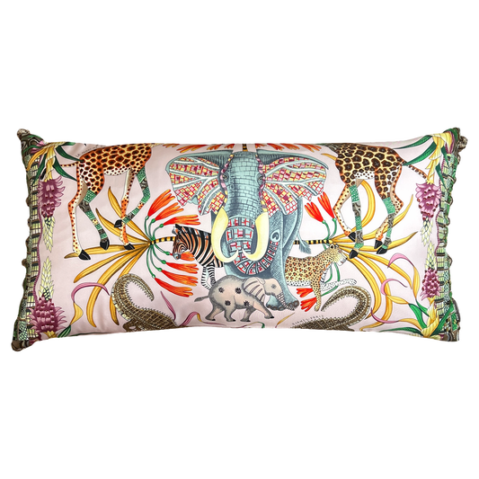Marche du Zambeze Vintage Silk Scarf Lumbar Pillow 35"