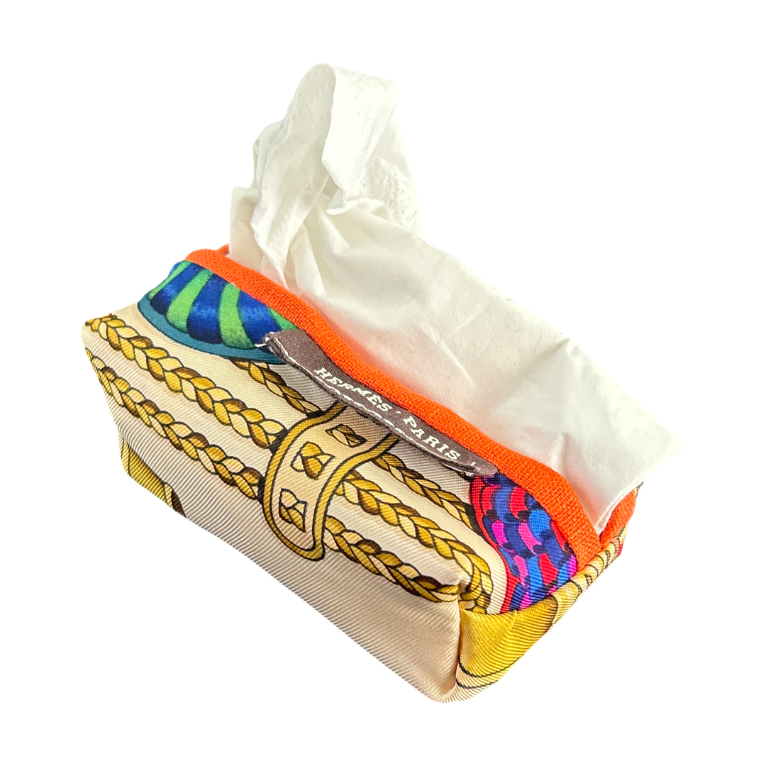 Hermes Rubans du Cheval Blanc Scarf | Travel Tissue Pouch