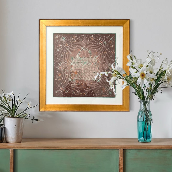 Magic Kelly Brown Framed Vintage Silk Scarf 24"