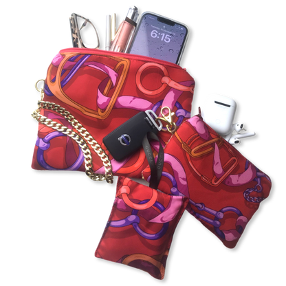 Horse Bit Red Vintage Silk Scarf Coffee Run Keychain Bag
