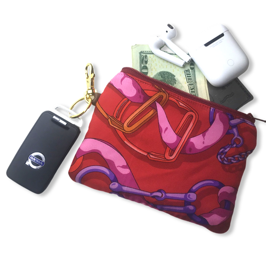 Vintage Gucci keychain bag Horse Bit Red Vintage Silk Scarf Coffee Run Keychain Bag at Vintage Luxe Up