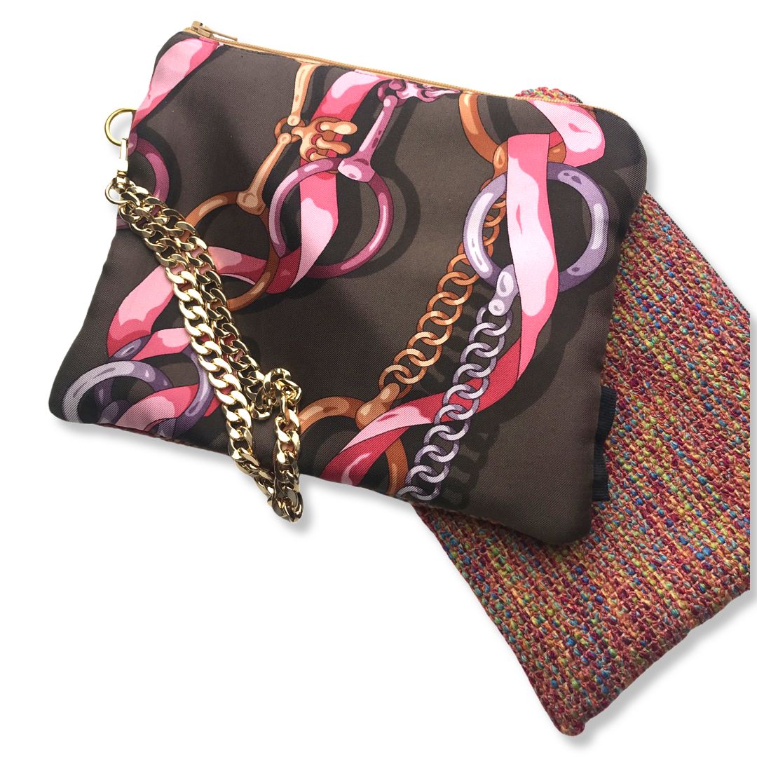 Horse Bit Vintage Silk Scarf Grand Wristlet Bag