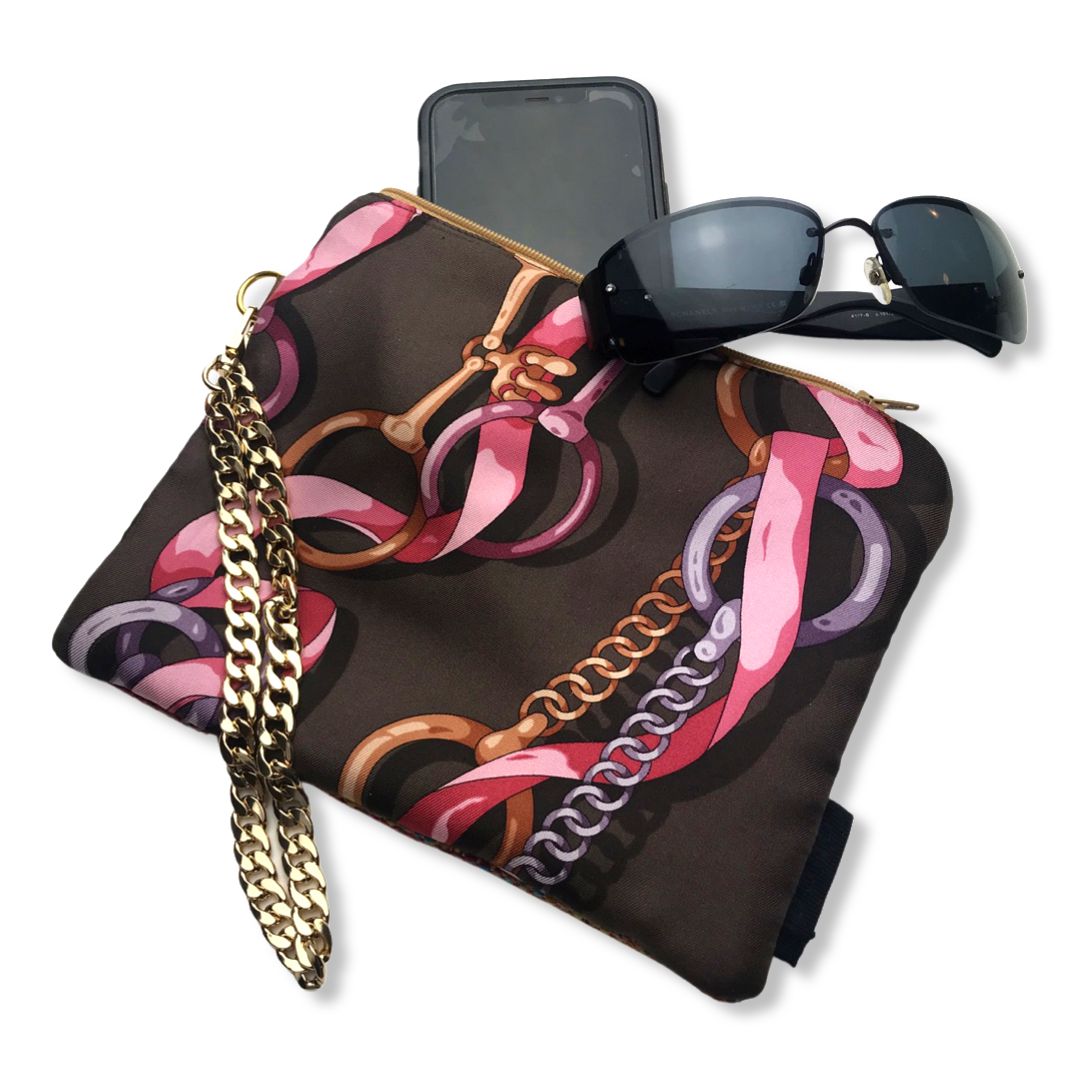 Vintage Gucci Scarf Wristlet Bag Horse Bit Vintage Silk Scarf Grand Wristlet Bag at Vintage Luxe Up