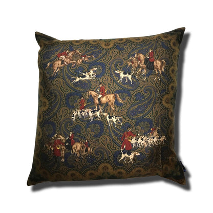 Vintage Ralph Lauren Pillow Hunting Scene Group Vintage Silk Scarf Pillow 30" at Vintage Luxe Up