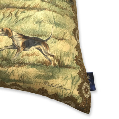 Hunting Scene Vintage Silk Scarf Pillow 30"