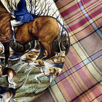 Hunting Scene Vintage Silk Scarf Pillow 30"