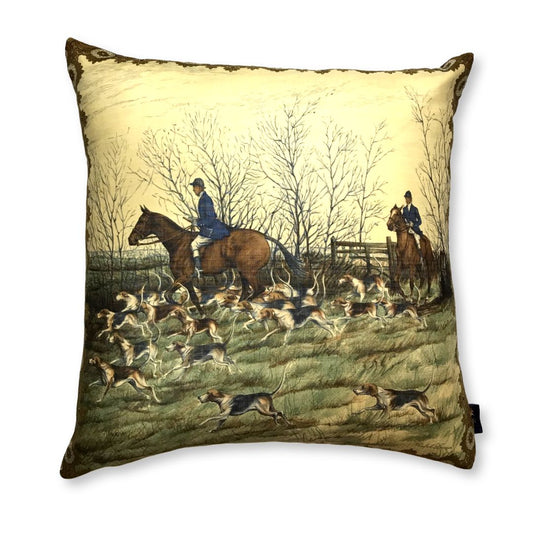Vintage Ralph Lauren Pillow Hunting Scene Vintage Silk Scarf Pillow 30" at Vintage Luxe Up