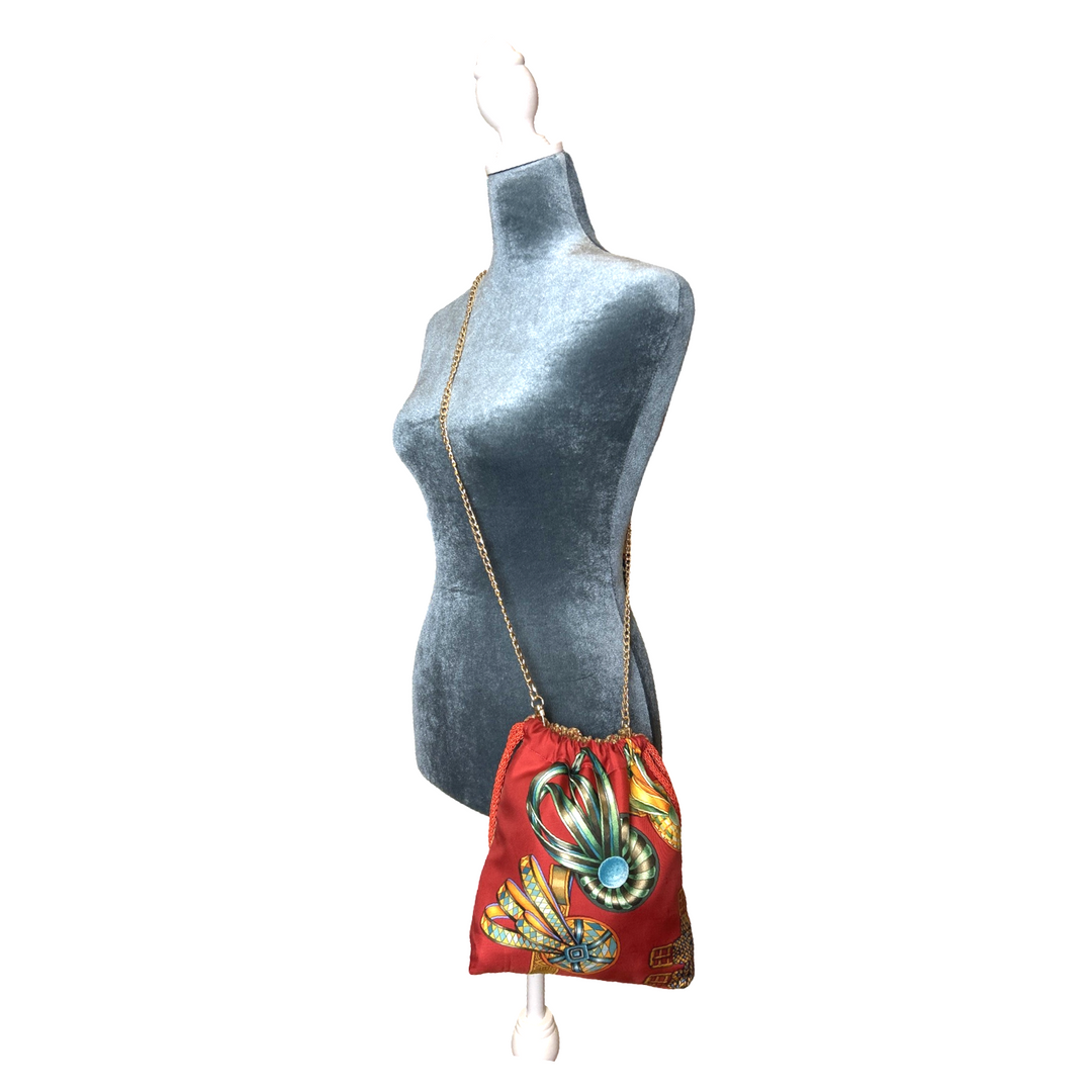 Rubans du Cheval Venetian Red Vintage Scarf Drawstring Crossbody Bag