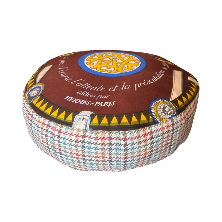 Couvertures et Tenues du Jour Brown Vintage Silk Scarf Round Pillow 13"