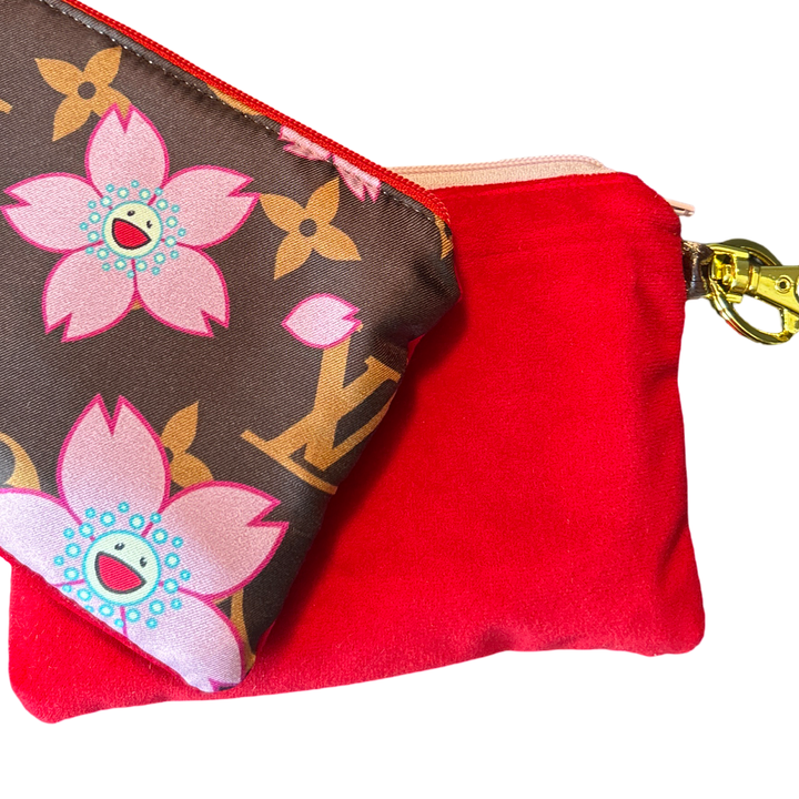 LV Monogram Cherry Blossom Vintage Silk Scarf Coffee Run Keychain Bag