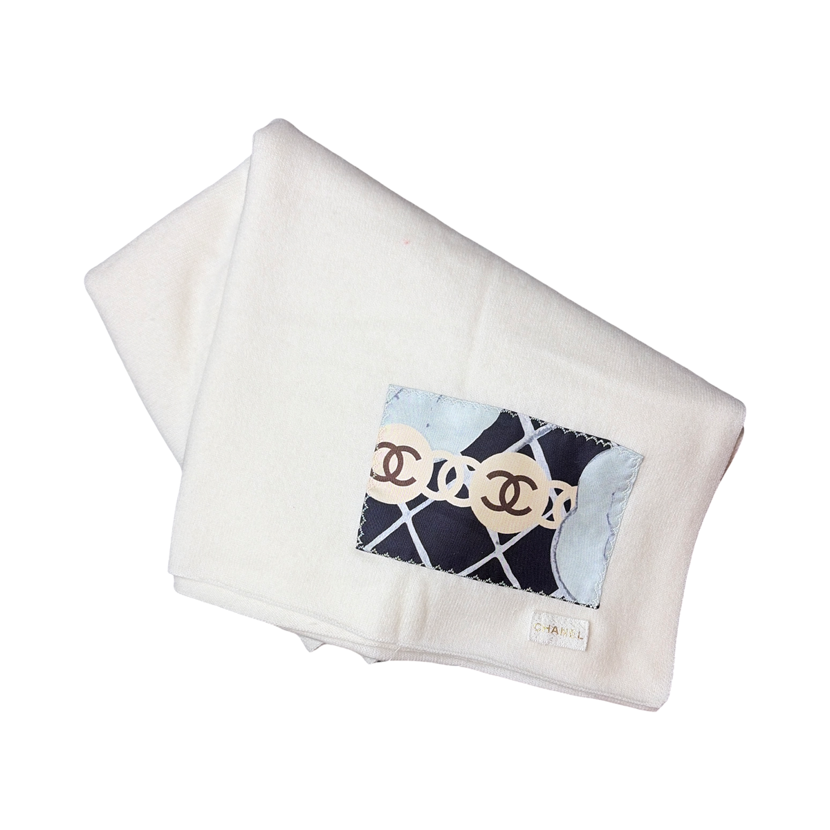 CC Camellia Noir Vintage Silk Scarf & Cashmere Shawl