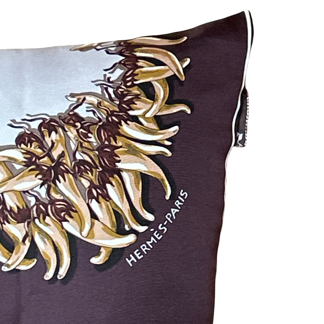 Aux Pays des Epices Vintage Silk Scarf Lumbar Pillow 35"