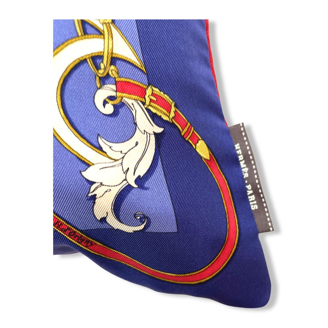 Instruction du Roy Blue Vintage Silk Scarf Pillow 17"