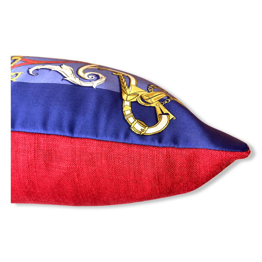 Instruction du Roy Blue Vintage Silk Scarf Pillow 17"