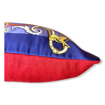Instruction du Roy Blue Vintage Silk Scarf Pillow 17"