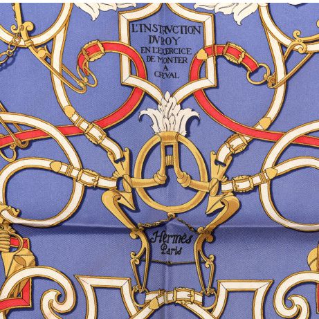 Instruction du Roy Blue Vintage Silk Scarf Pillow 17"