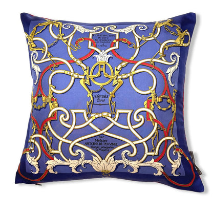 Vintage Hermes Pillow Instruction du Roy Blue Vintage Silk Scarf Pillow 17" at Vintage Luxe Up