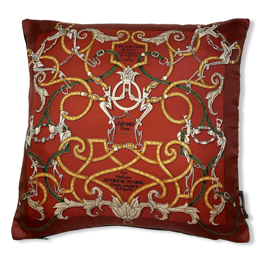 Vintage Hermes Pillow Instruction du Roy Vintage Silk Scarf Pillow 17" at Vintage Luxe Up
