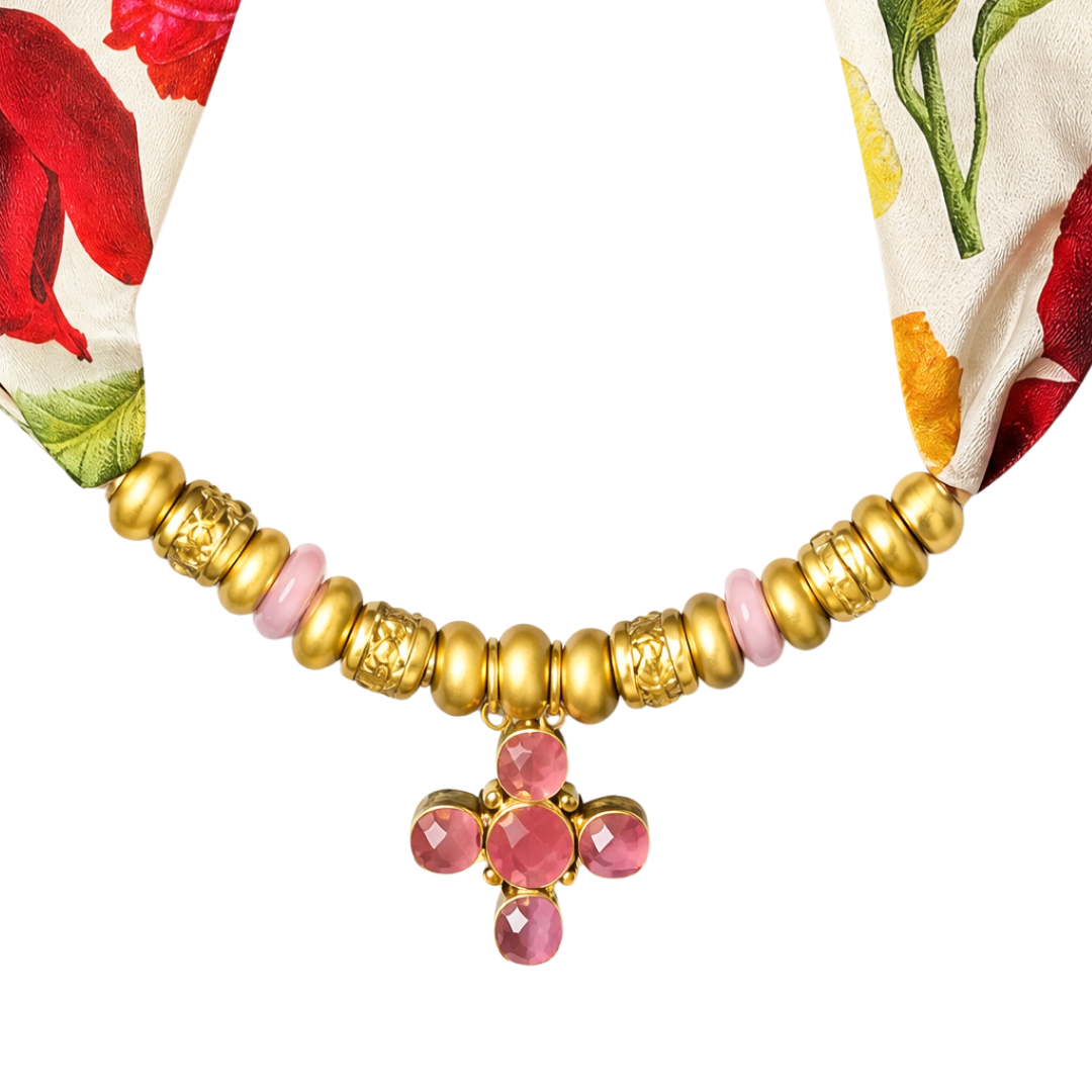 Roses Vintage Scarf & Labradorite Necklace