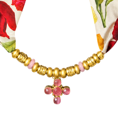 Roses Vintage Scarf & Labradorite Necklace