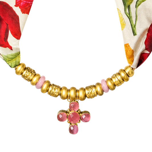 Roses Vintage Scarf & Labradorite Necklace