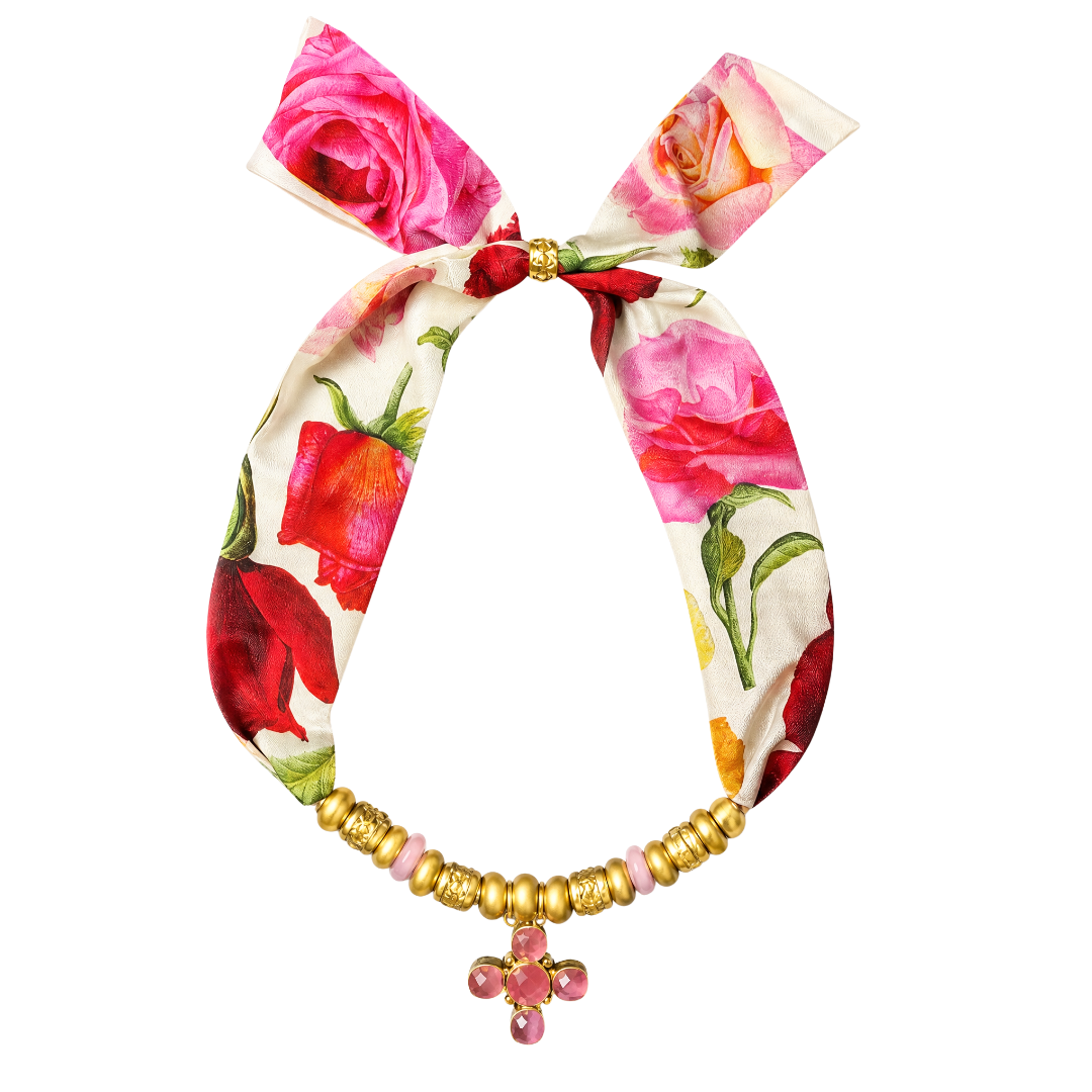 Roses Vintage Scarf & Labradorite Necklace