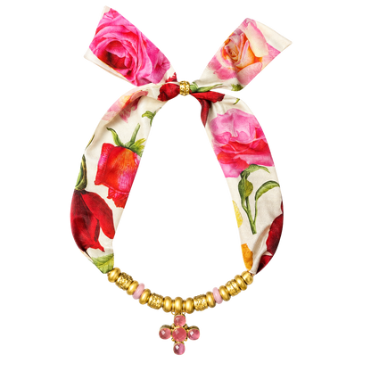 Roses Vintage Scarf & Labradorite Necklace