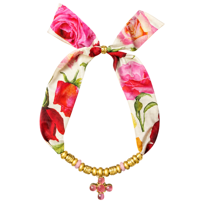 Roses Vintage Scarf & Labradorite Necklace