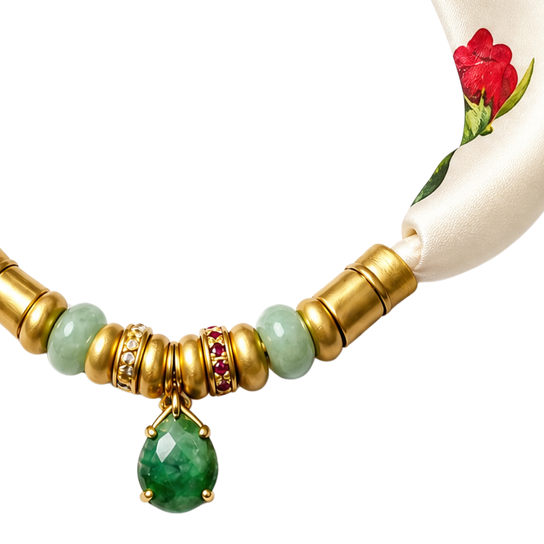 Roses Vintage Scarf & Labradorite Necklace