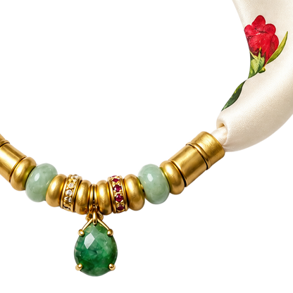 Roses Vintage Scarf & Labradorite Necklace