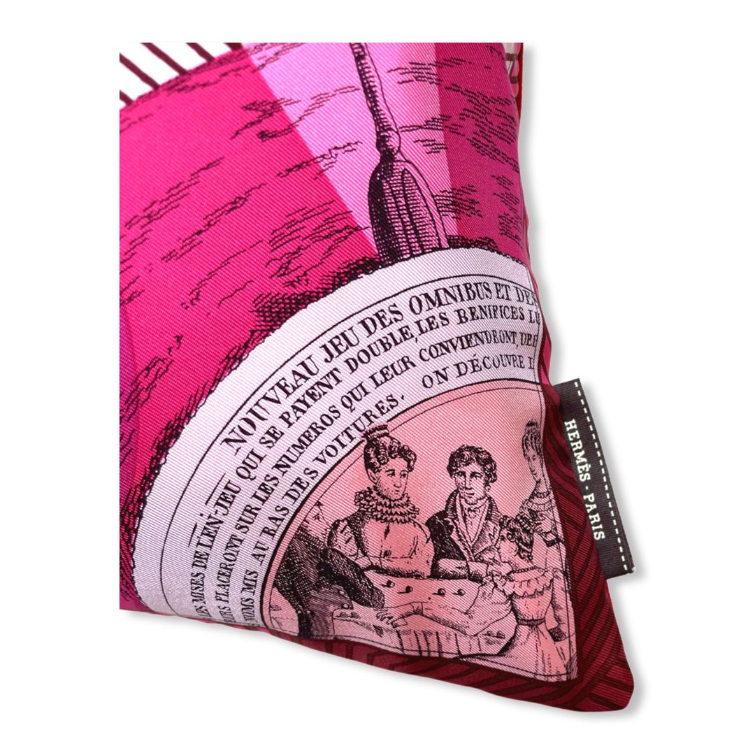 Jeu des Omnibus et Dames Blanche Vintage Silk Scarf Pillow 17"