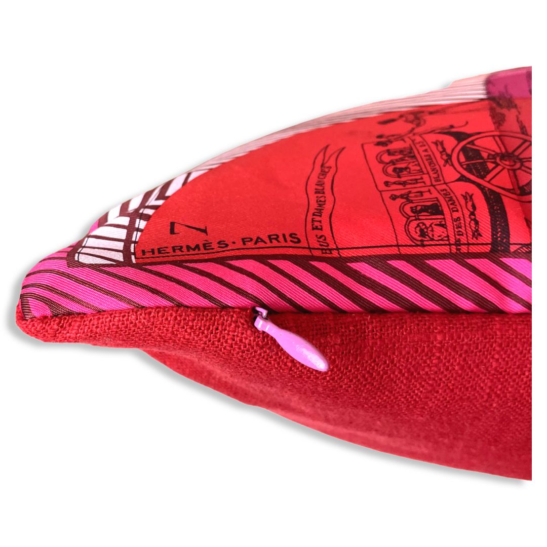 Jeu des Omnibus et Dames Blanche Vintage Silk Scarf Pillow 17"