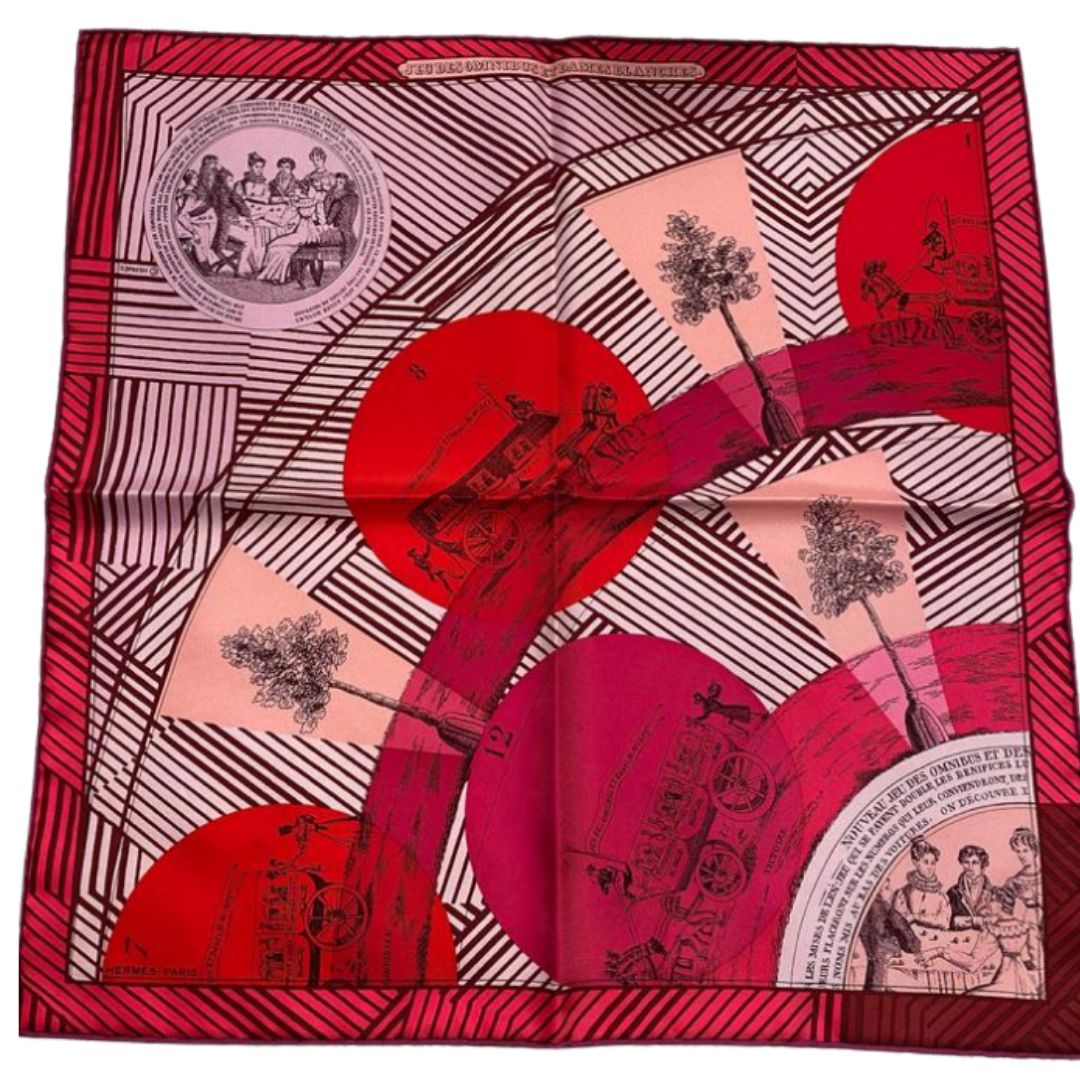 Jeu des Omnibus et Dames Blanche Vintage Silk Scarf Pillow 17"