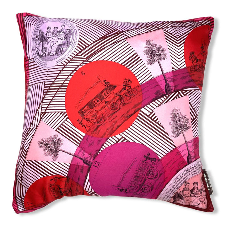 Vintage Hermes Pillow Jeu des Omnibus et Dames Blanche Vintage Silk Scarf Pillow 17" at Vintage Luxe Up