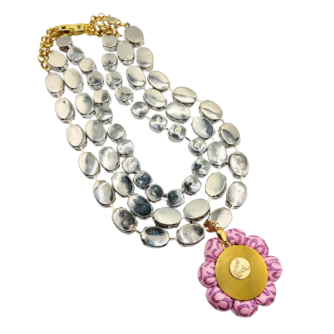 Horseshoe Vintage Silk Necktie Jewel Necklace