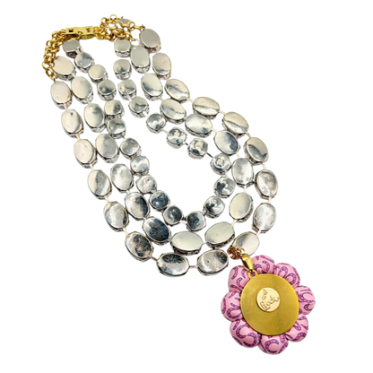 Horseshoe Vintage Silk Necktie Jewel Necklace