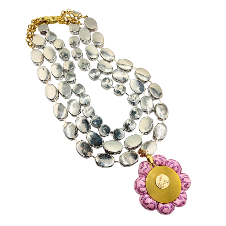 Horseshoe Vintage Silk Necktie Jewel Necklace